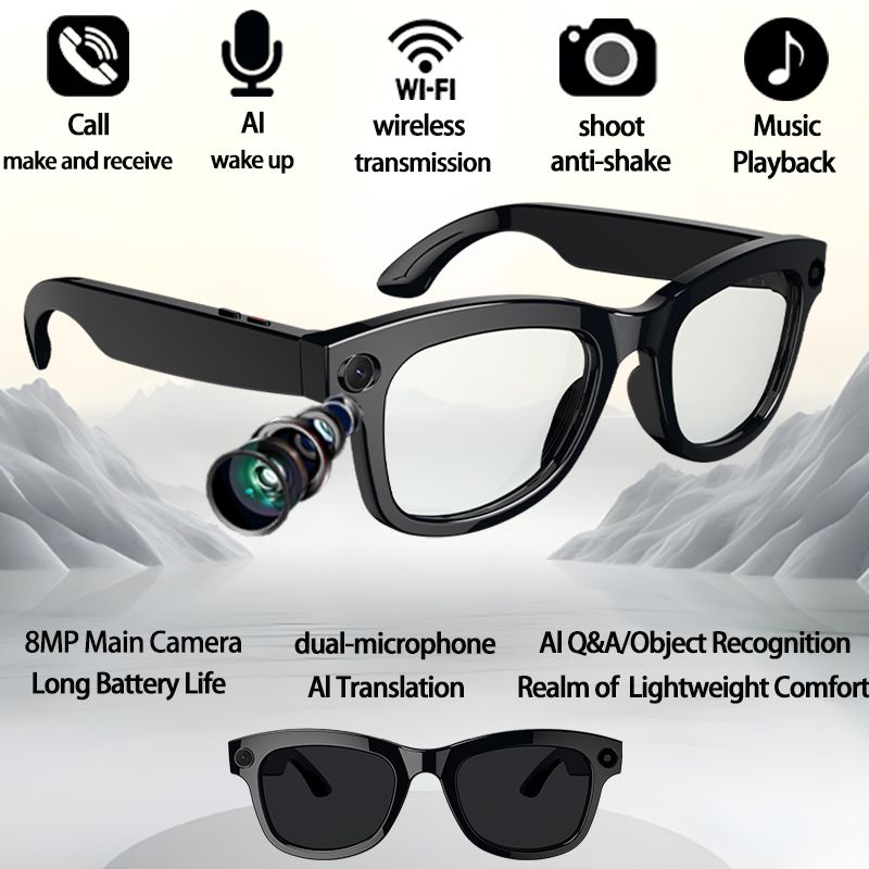 AI Smart Glasses Voice Control Bluetooth HD1080P Shooting