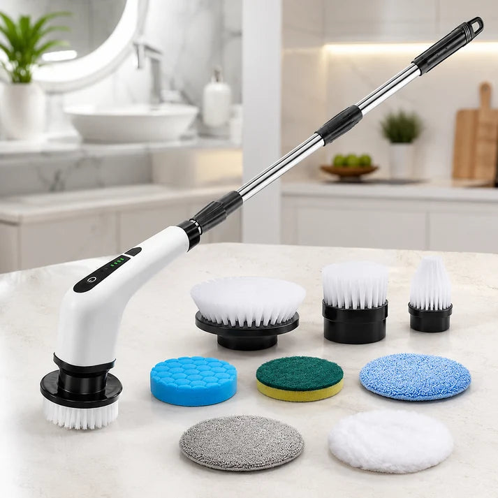 Electric Spin Scrubber Brush with Multiple Heads – Cordless Extendable Power Cleaner for Bathroom, Shower, Tile, Grout, Kitchen & Floors