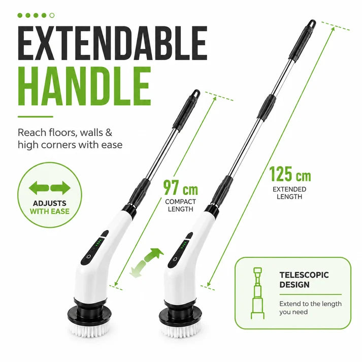 Electric Spin Scrubber Brush with Multiple Heads – Cordless Extendable Power Cleaner for Bathroom, Shower, Tile, Grout, Kitchen & Floors
