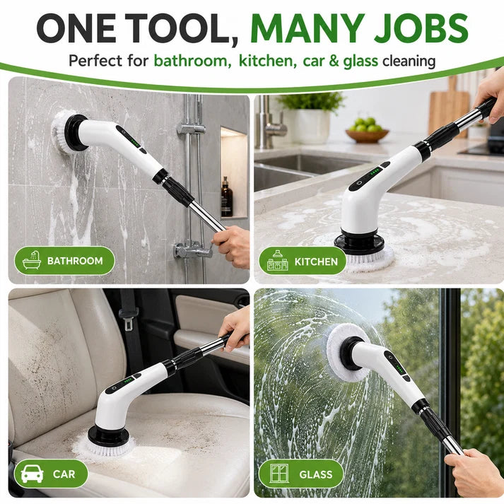 Electric Spin Scrubber Brush with Multiple Heads – Cordless Extendable Power Cleaner for Bathroom, Shower, Tile, Grout, Kitchen & Floors