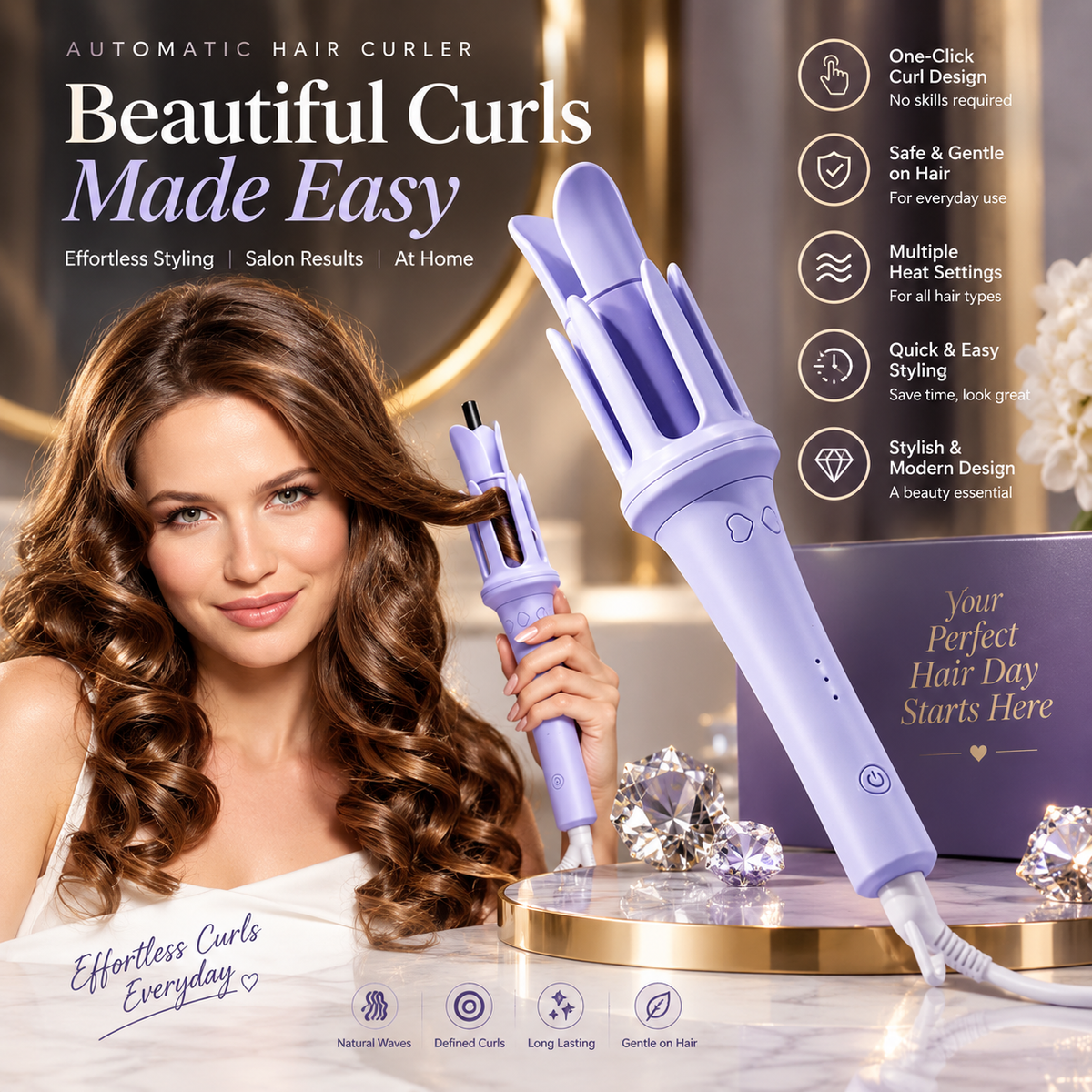 Automatic Hair Curler One Click Salon Style Curls in Minutes